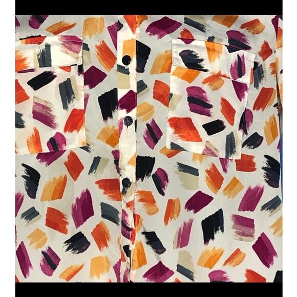 Anne Klein Novelty Print Mandarin Neck Blouse Medium Silver Buttons - Picture 9 of 14